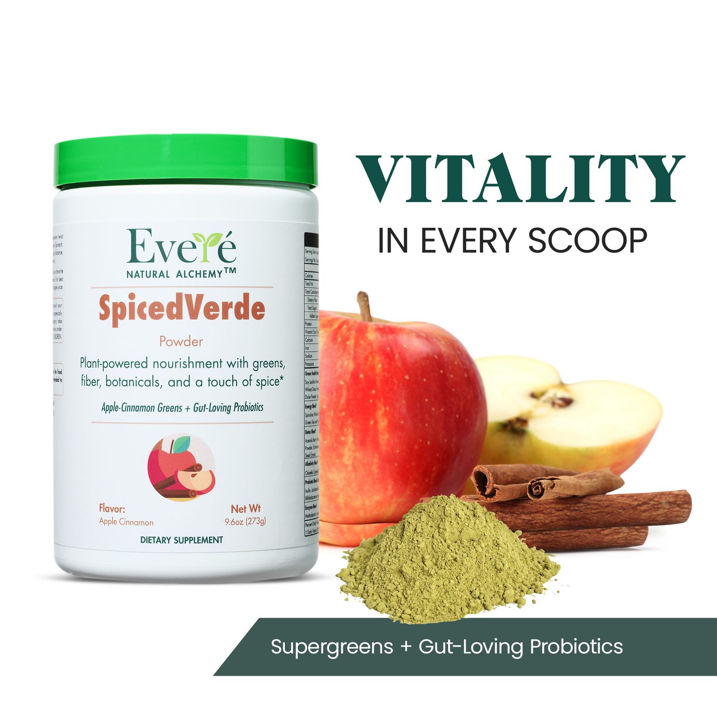 SpicedVerde – Apple Cinnamon Turnover Greens Powder (Net Weight 9.6oz)